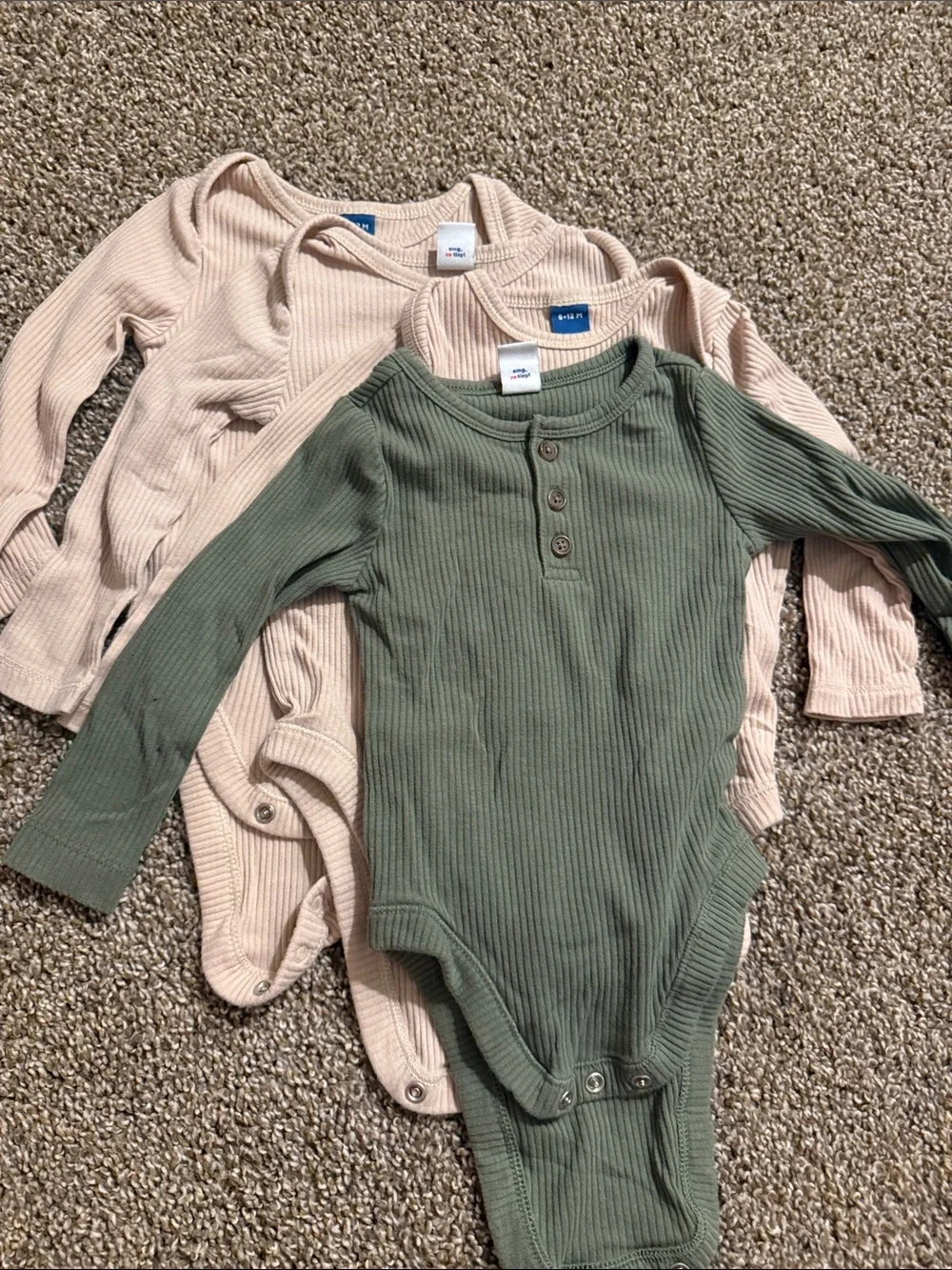 6-12 month 4 Pack Ribbed Long-Sleeve One-Piece Set - Olive & Beige